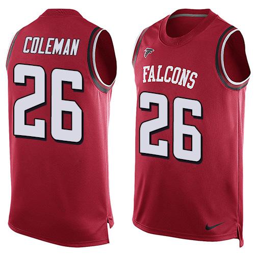  Falcons #26 Tevin Coleman Red Team Color Men's Stitched NFL Limited Tank Top Jersey